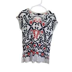 TB11221- TOMMY HILFIGER Women Thin Comfy 100% Linen Loose Fit Blouse Geo Medium